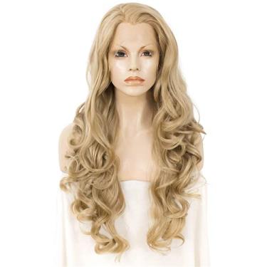 Imagem de Peruca loira de renda sintética frontal peruca de fibra resistente ao calor perucas onduladas naturais peruca feminina