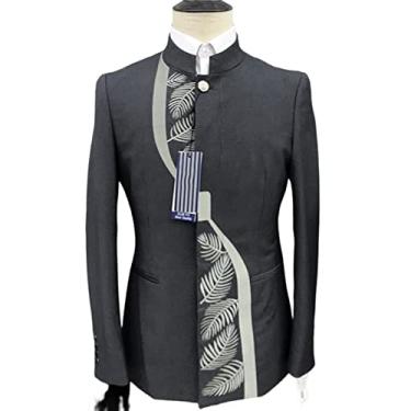 Imagem de Ternos masculinos, 2 peças, terno bordado de smoking slim fit jaqueta de casamento trespassado, cinza, G (50/34)