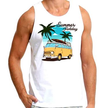Imagem de Camiseta Masculina Regata Branca Carro Van Surf Prancha Summer Holiday Tropical (as2, alpha, x_l, regular)