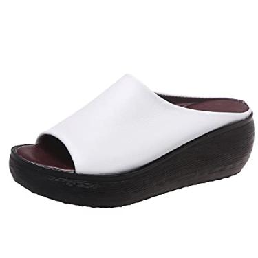 Imagem de Sandálias femininas retrô cor sólida primavera e verão novo padrão simples chinelo anabela glitter sandália tanga para, Branco, 7