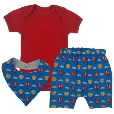 Imagem de Conjunto Body Manga Curta e Short / Bermuda Balões + Babador - Roupa Bebê Menino-Masculino
