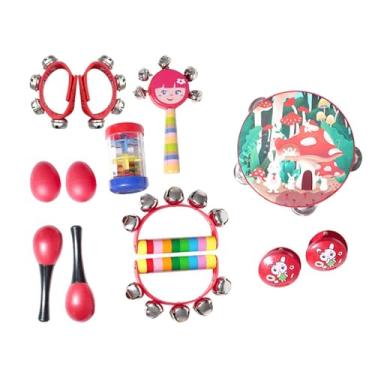 Imagem de shamjina 13x instrumento de percussão montessori aprendizagem precoce maracas pequeno sino de pulso instrumento musical para crianças pré-escolares meninos, Vermelho