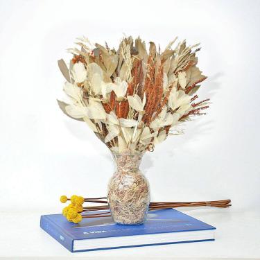 Imagem de Arranjo de flores desidratadas carvalho tons terrosos + vaso de vidro