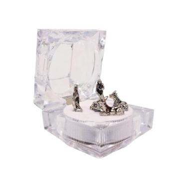 Imagem de Mini Presépio Natalino de Metal com Caixnha de Cristal Miniatura Lembrancinha Enfeite de Natal Lembrança Natalina (Prata)