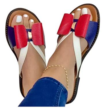 Imagem de Chinelos femininos de verão fofos sandálias casuais com nó de borboleta para senhora chinelos sem cadarço sapatos femininos para mulheres, Vermelho, 35 M EU