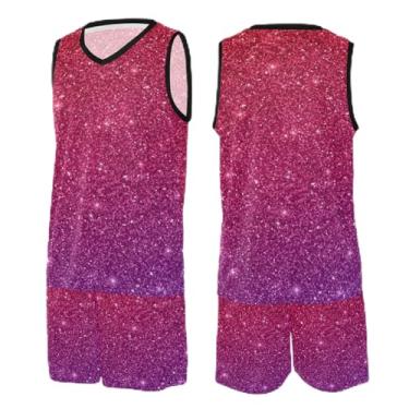 Imagem de CHIFIGNO Camiseta de basquete rosa coral, camiseta de basquete adulto, vestido de jérsei de basquete PP-3GG, Glitter vermelho roxo, P