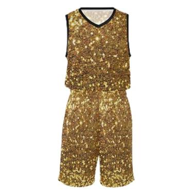 Imagem de CHIFIGNO Bola de basquete feminina com glitter ouro rosa, tecido macio e confortável, camiseta de futebol 5T-13T, Glitter dourado, GG