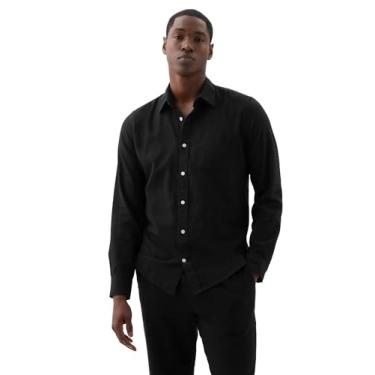Imagem de GAP Camisa masculina de linho manga comprida ajuste padrão, Preto, GG