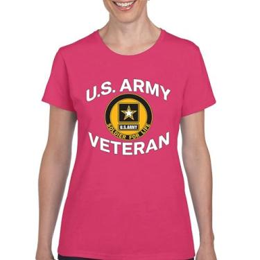 Imagem de Camiseta US Army Veteran Soldier for Life Military Pride DD 214 Patriotic Armed Forces Gear Licenciada, Rosa choque, M