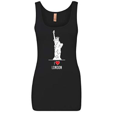 Imagem de Camiseta regata feminina I Love London Funny New York Statue of Liberty Tourist Top, Preto, P