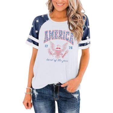 Imagem de Camiseta feminina 4th of July Independence Day Summer 1776 USA America Memorial Day Graphic Tees Tops, Azul e branco, XXG