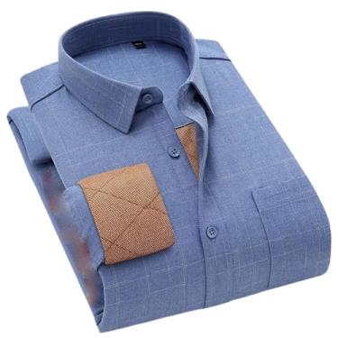 Imagem de Camisas masculinas quentes de lã acolchoadas de manga comprida, blusas confortáveis e grossas, botões de botão único para homens, Bn5655-27, P
