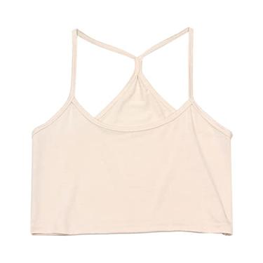 Imagem de Camiseta cropped feminina estampada para treino camiseta Y2K sem mangas de verão blusa rodada colete formal, Bege, G