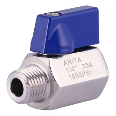 Imagem de ARITA Mini válvula de esfera 1/10.2 cm, aço inoxidável 304 porta reduzida 1000PSI para água, óleo e gás, macho/fêmea NPT, cabo azul
