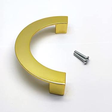 Imagem de Susenya Puxadores de porta de armário, 1 pacote, puxadores de gaveta de meia lua dourados, centro de furos de 9,6 cm, puxadores de borda de dedo, liga de zinco com parafusos, puxador de semicírculo chinês