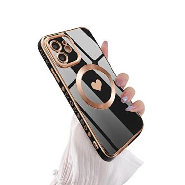 Imagem de UEEBAI Capa de telefone magnética de carregamento sem fio para iPhone 12 de 6,1 polegadas, compatível com MagSafing, carregamento mais rápido, ajuste fino, padrão de coração, capa de microfibra TPU macio - coração preto