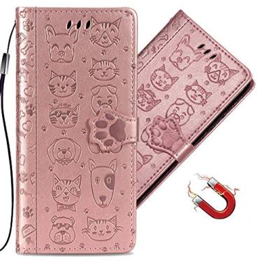 Imagem de QIVSTAR Capa carteira feminina para Motorola G Play 2024 com porta-cartões em relevo bonito flip couro PU capa protetora magnética com cordão para Motorola Moto G Play 2024 Animais ouro rosa SD4
