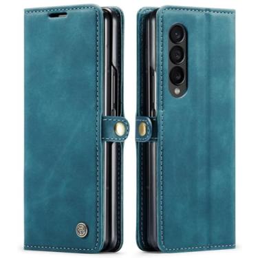 Imagem de Para Samsung Z Folder4/5 Cartão Capa de couro para celular Flip protetor retrô dobrável magnético, azul, para Samsung Z Fold4