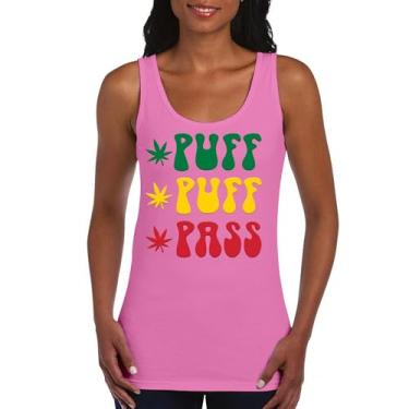 Imagem de Camiseta regata feminina Puff Puff Pass 420 Weed Lover Pot Leaf Smoking Marijuana Legalize Cannabis Funny High Pothead, Rosa choque, XXG