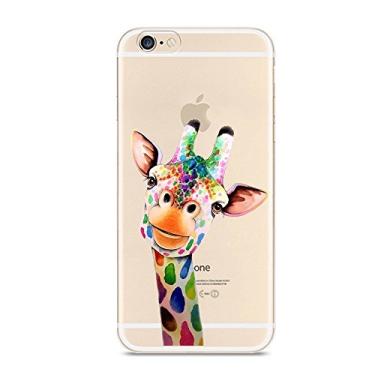 Imagem de Capa protetora de silicone transparente CrazyLemon macia e transparente com design de animal fofo ultrafina e fina à prova de choque para iPhone 7/8 / SE 2020 2022 - Girafa colorida