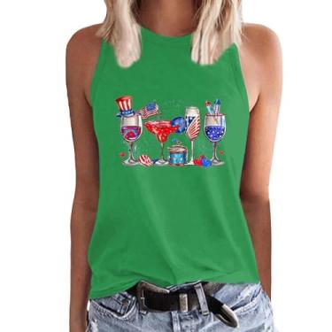 Imagem de Camisetas regatas femininas Happy 4th of July Taças de vinho com bandeira dos EUA, roupas de festa do Dia da Independência, Verde, G