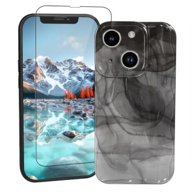 Imagem de Danzel Capa para iPhone 14 de 6,1 polegadas, capa de telefone ondulada de água fofa estética legal ondulada 3D ondulada encaracolada com [1 protetor de tela] capa protetora de TPU macio (preto)
