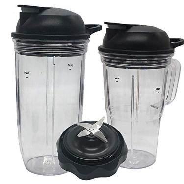 Imagem de Combo de substituição de lâmina extrator de torção fácil com 80 ml, copo com alça de 680 g com tampa para usar, compatível com NutriBullet Blender Combo/PRO 1000/Select Blender (5, 1 x copo de 940 ml