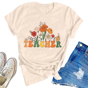 Imagem de Camiseta feminina com estampa de flores silvestres Teacher Appreciation Teach Them Love Them Watch Them Grow Letter Tops, Professor, XXG
