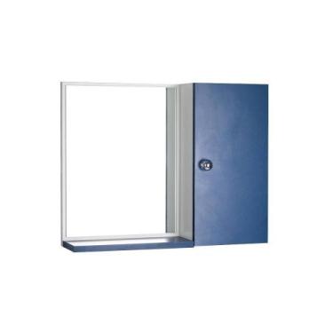 Imagem de Espelho Com Armário Para Banheiro Cor Branco E Azul  - Mercado Das Pra