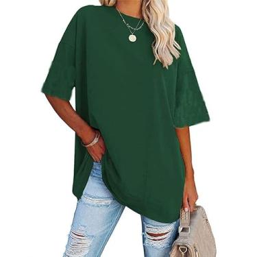 Imagem de Camiseta feminina grande de verão casual manga curta básica plus size túnica Y2K Boyfriend camiseta treino, Ro-green, GG