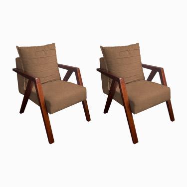 Imagem de Kit 2 Poltronas Monalisa Decorativa Mona Pés de Madeira Maciça Linho Marrom