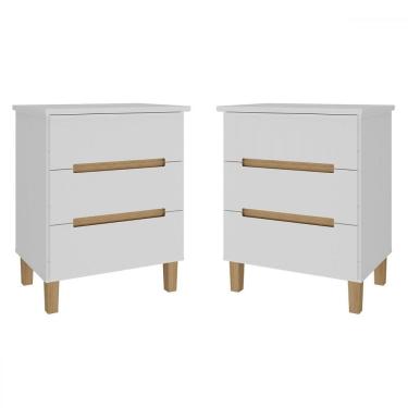 Imagem de Mesa de Cabeceira Logan Kit 2 Mesas de Cabeceira 100% Mdf Branco/Olmo - Mambel