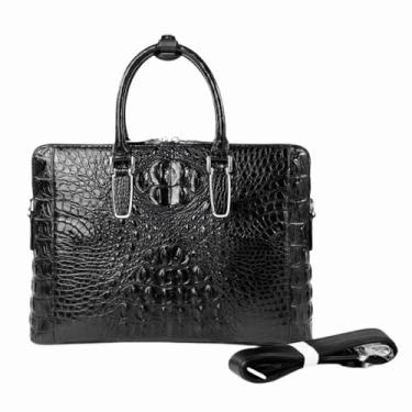 Imagem de Bolsa masculina exótica verdadeira de couro de crocodilo de crocodilo para homens de negócios com alça superior, Preto