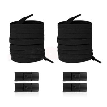Imagem de 2 Pares De Cadarços Elásticos Para Tênis Com Trava De Pressão, Sem Necessidade De Gravata Para Adultos E Crianças, Cadarços Largos E Planos De Borracha(Black)
