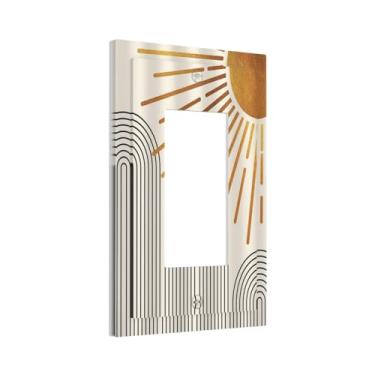 Imagem de Capas decorativas para interruptor de luz de meio século bege boho abstrato sol vintage arco quádruplo decorativo placa de parede 4 gangues placa de interruptor elétrico para decoração de quarto de banheiro country