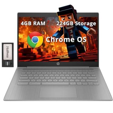 Imagem de HP Laptop Chromebook HD de 14 polegadas para negócios e estudantes, Intel Celeron N4120, 4 GB LPDDR4, 224 GB de armazenamento (64 GB eMMC + estação de ancoragem de 160 GB), gráficos UHD, webcam,