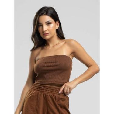 Imagem de Cropped Canelado Tomara Que Caia Moda Casual Feminina-Feminino