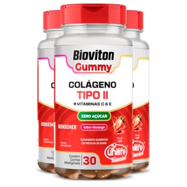 Imagem de Kit 3 Gummy Colágeno Tipo II Morango Unilife 30 gomas