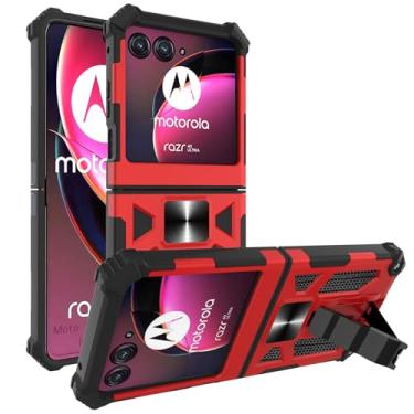 Imagem de Ailiber Capa para Moto Razr+ 2024, Motorola Razr 50 Ultra Kickstand Case, para suporte magnético para carro, capa protetora à prova de choque de grau militar para Motorola Razr Plus 2024-Vermelho