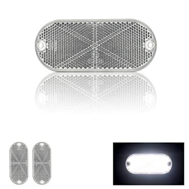 Imagem de Refletor autoadesivo oval 114 x 50 mm de segurança à prova d'água para garagem caixa de correio árvores trailer para-lama branco