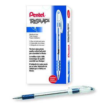Imagem de Pentel Caneta esferográfica BK91C R.S.V.P. Stick, 1 mm, barril trans, tinta azul, dúzia