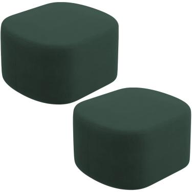 Imagem de Kit 2 Puffs Decorativos Orgânico para Living Quarto 70cm Doha W01 Suede Verde Musgo - Lyam Decor