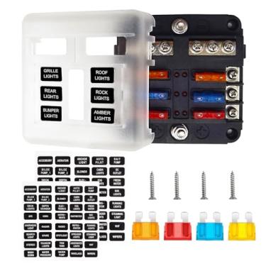 Imagem de Caixa de fusíveis de 6 vias, 12 V, bloco de fusíveis de 12 volts com indicador de aviso de LED, à prova de umidade para 1 2 V/24 V, veículo, barco, barco, automóvel, 6 circuitos, caixa de fusíveis negativos positivos independentes, suporte automotivo