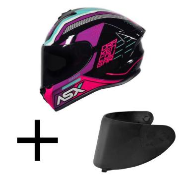 Imagem de Capacete ASX Draken Cougar Preto e Rosa Mais Viseira Fumê, 56