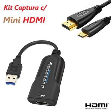 Imagem de Kit Captura com Placa Captura + Cabo Mini HDMI Vídeo 30 fps PRETA Hdmi