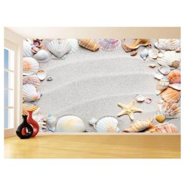 Imagem de Papel De Parede Praia Mar Areia Conchas Ondas 3,5M Npr257 - Você Decor