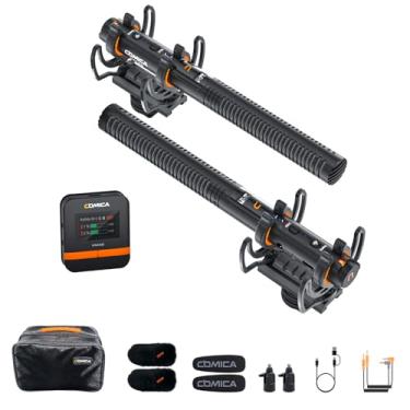 Imagem de Comica VM40 Combo Microfone Espingarda Sem fio de Canal Duplo, Microfone de Vídeo Supercardióide, Armazenamento de 32GB, Aplicativo de Audio, Microfone para Produção de Filmes, Vlog, YouTube