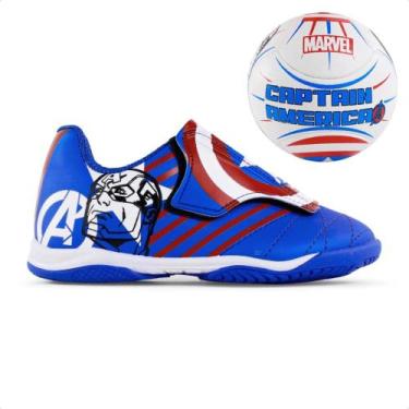 Imagem de Kit Chuteira + Bola Infantil Dray Marvel Original, Azul, Branco, 27