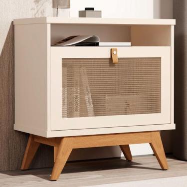 Imagem de Mesa de Cabeceira 1 Porta Perola/Rattan Jb 2300 - Jb Bechara, Bege, Mo