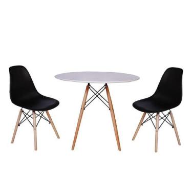 Imagem de kit Mesa Jantar Eiffel 90cm Branca + 2 Cadeiras Charles Eames - Preta 
